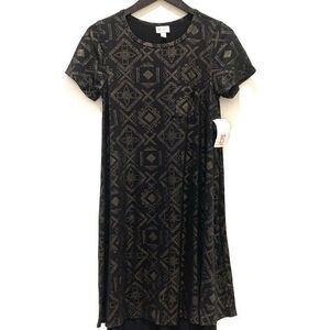 Vintage Metallic Prom Lularoe Black/Gold Elegant Carly XS Flowy Tunic Dress 💜